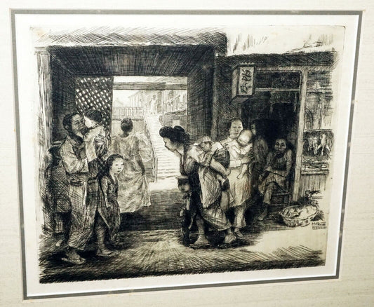 1920s Hawaii Etching Print "Chinatown" by Horatio Nelson Poole (1884-1949)(CWo)