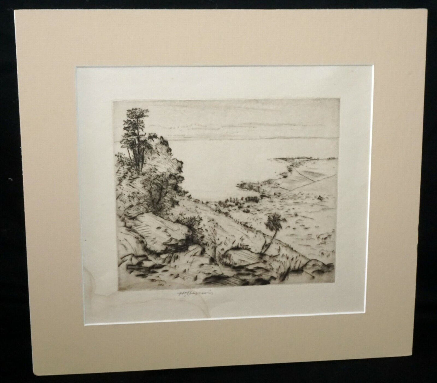 1934 Hawaii Etching Print "Kona Shore" by Huc M. Luquiens (1881-1961)(DAT)#30