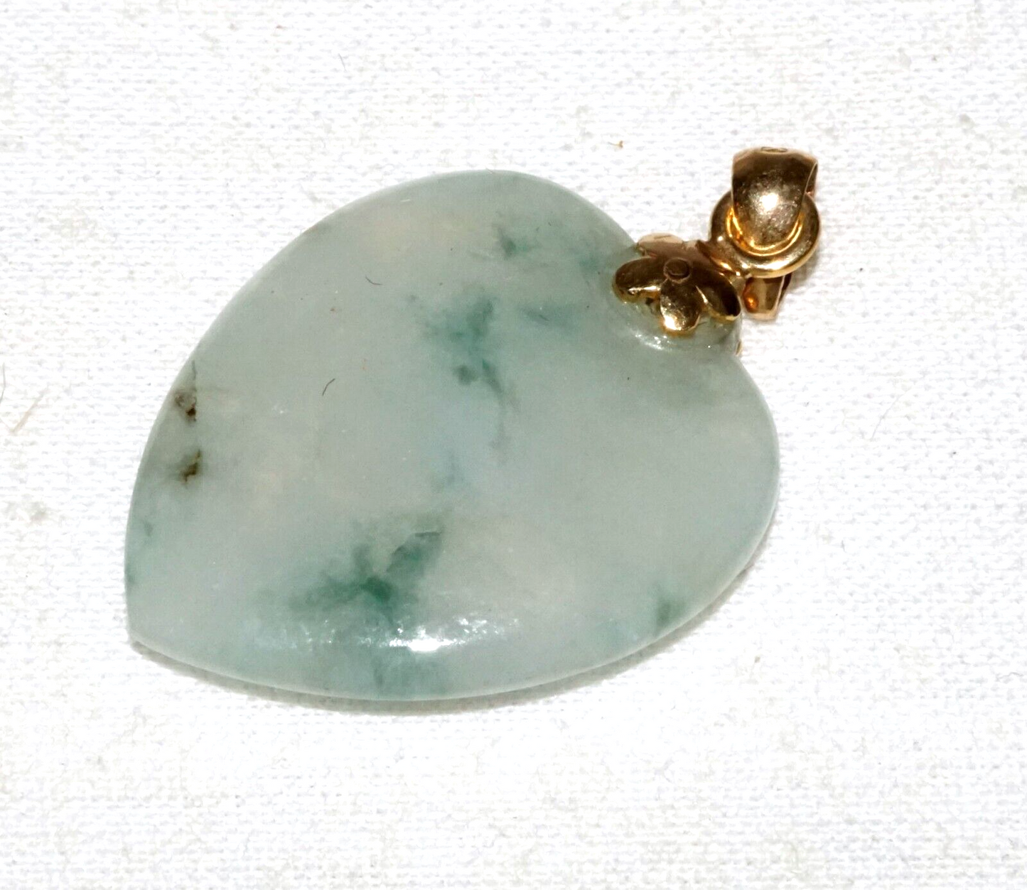 Vintage Chinese 14k Yellow Gold Translucent Jadeite Jade Heart Pendant (InS)L6