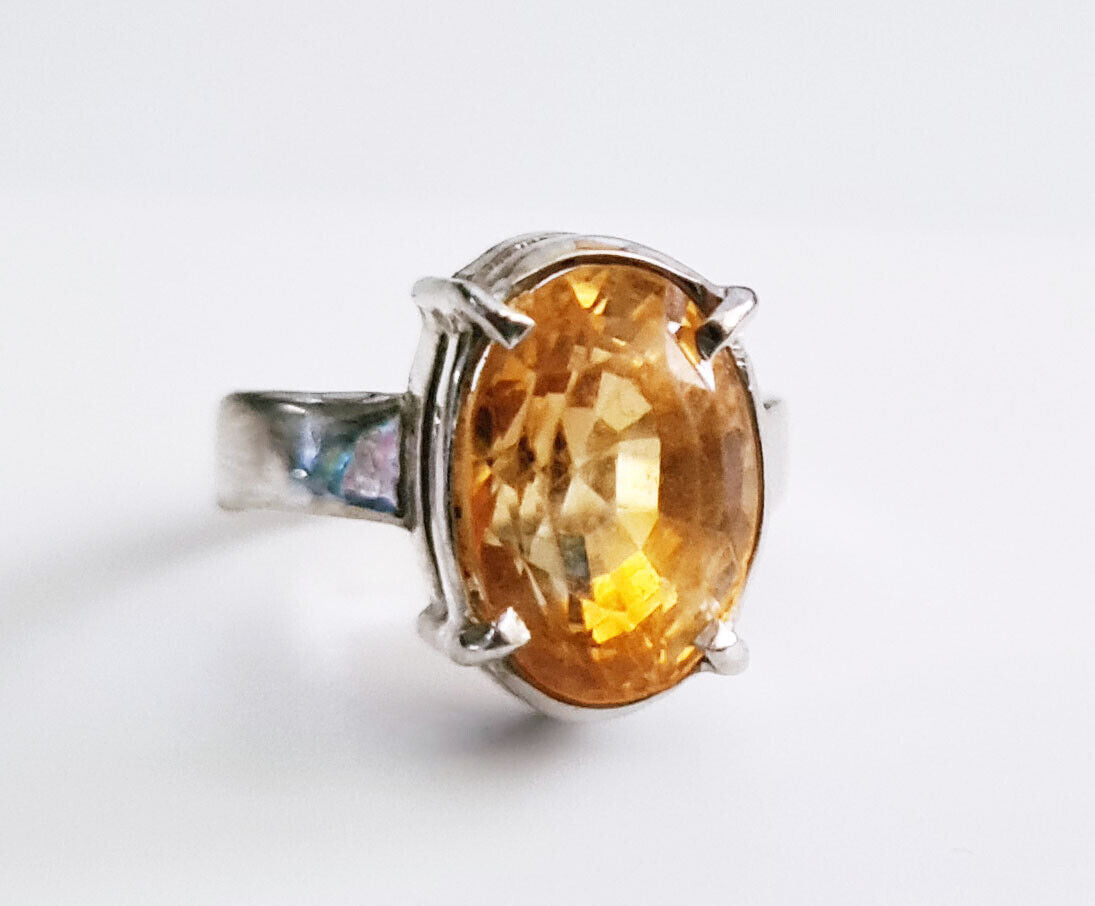 Vintage 14k White Gold Ring Sz. 6.5 w. 1x Oval Facetted Citrine 4.5ct. (FeO) #45