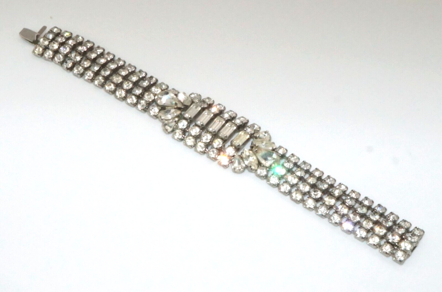 Vintage Weiss Rhinestone Bracelet w Round & Baguette Stones (McC)