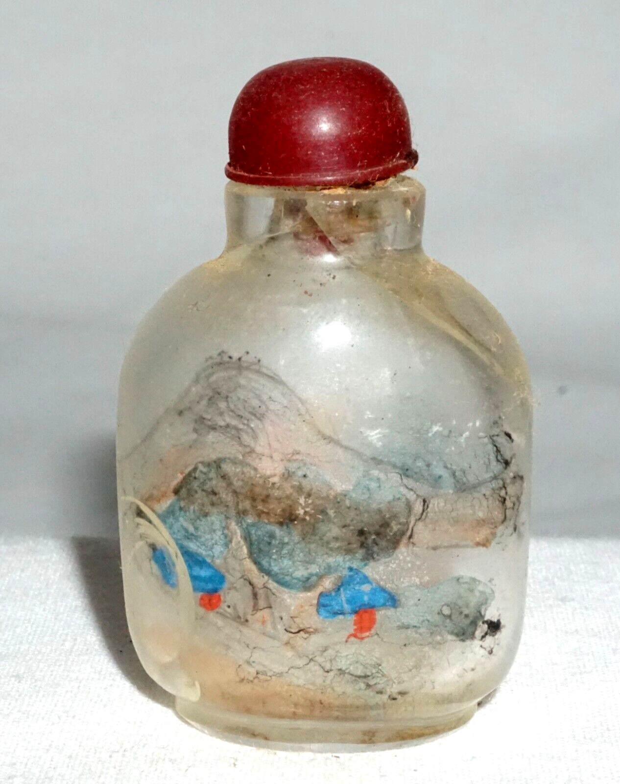 Vintage Chinese Reverse Painted Glass Snuff Bottle w. Figure Landscape (LLA) IC