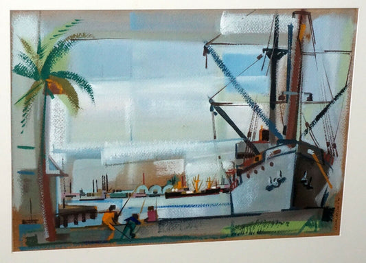 '49 Hawaii Watercolor Painting "Harbor Scene" by J. Halley Cox (1910-1974)(Dyb)