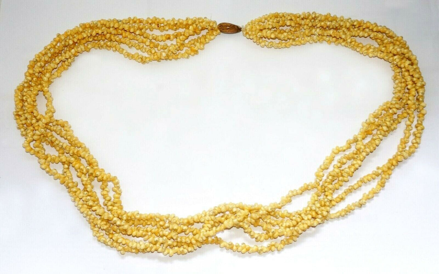 Vintage Pacific 6x Strand Yellow Mini Shell Lei Necklace w. Shell Clasp (CuM)