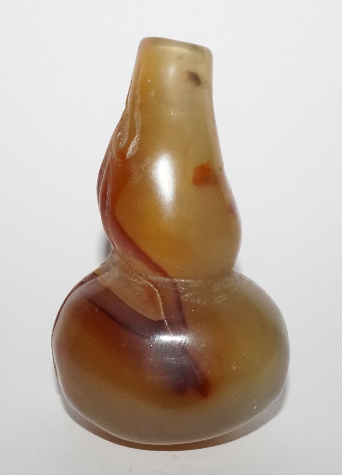 Vintage Chinese Double Gourd Motif Banded Shadow Agate Snuff Bottle (LeS) G16