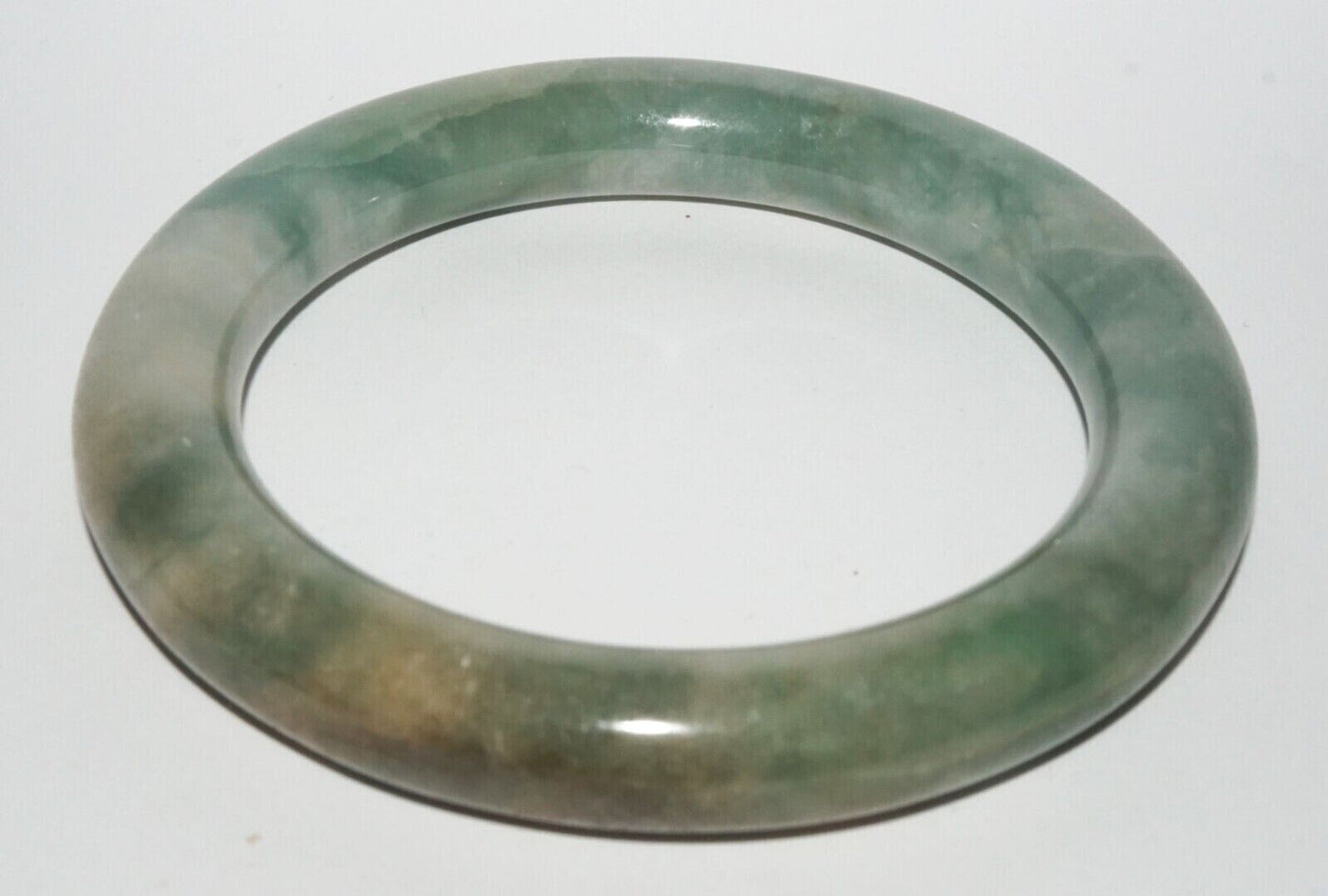 Vintage Chinese Mottled Green Jadeite Jade Bangle Bracelet (LeS) B6