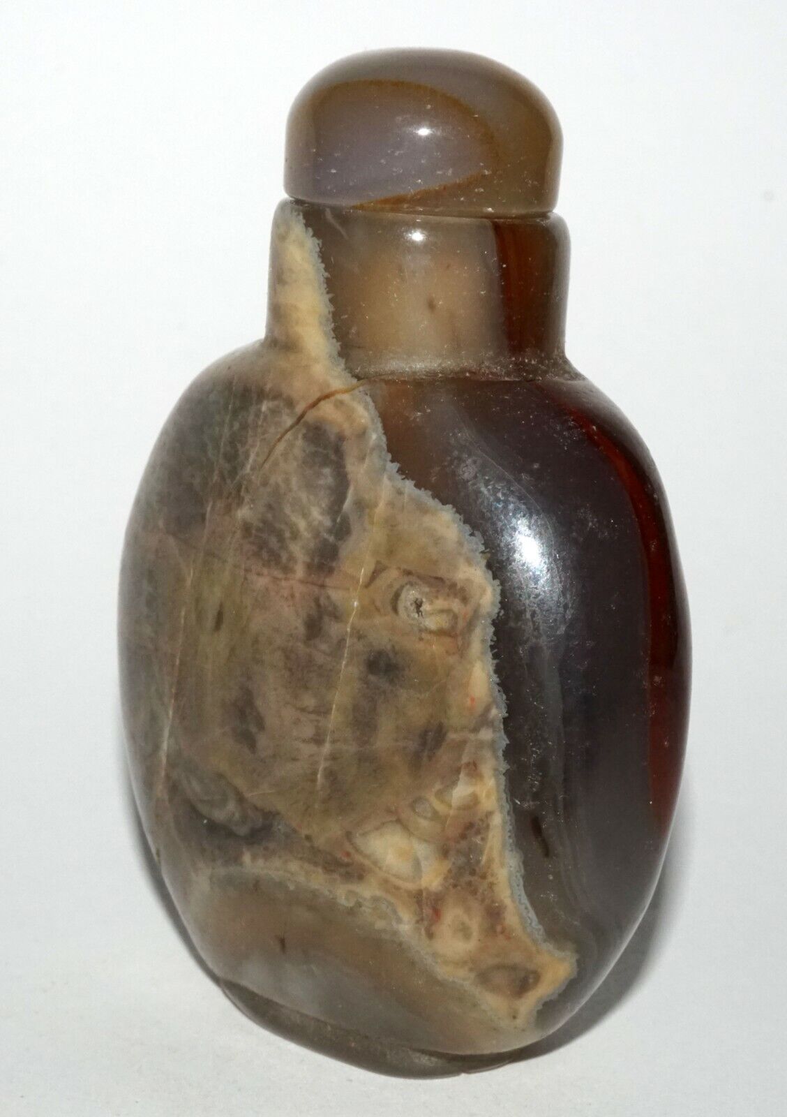 Vintage Chinese Grey Blue Red Agate Snuff Bottle w. Agate Stopper (LeS) G4