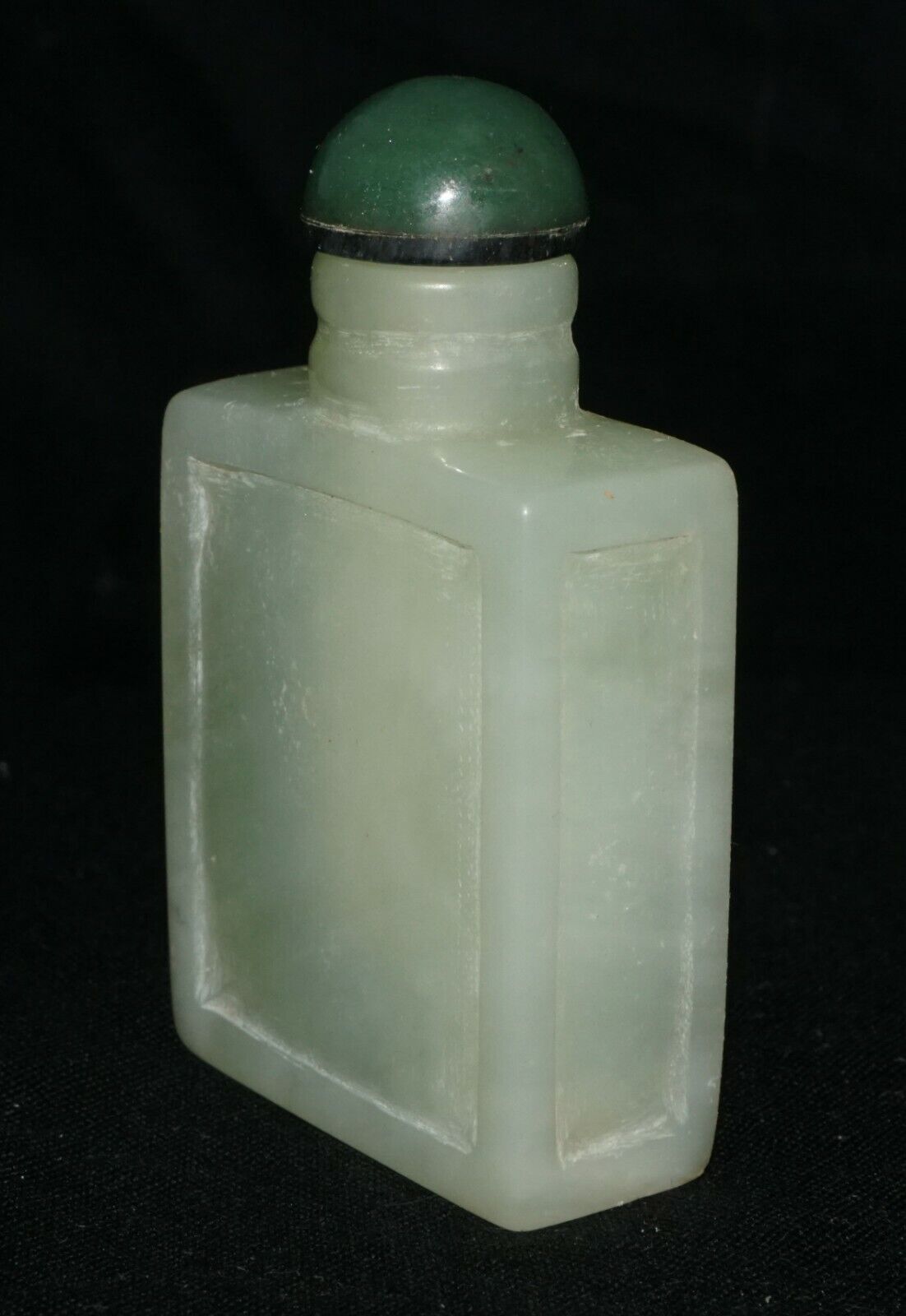 Vintage Chinese Jade Carved Snuff Bottle w. Bamboo Motif & Jade Stopper (LeS) G2