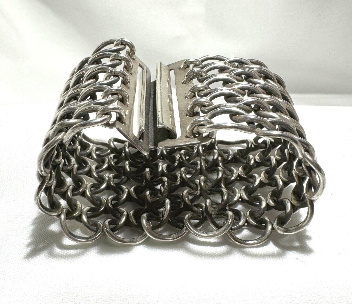 Mexican Sterling Chain Maille Bracelet 7.5" x 1.75" (LoC)2