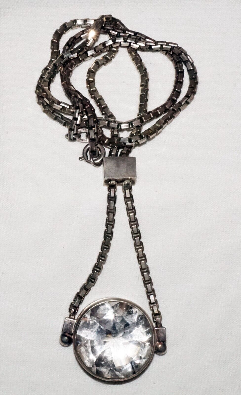 Vintage Swedish Modernist 835 Silver Necklace & Quartz Pendant by Stygbert (ShI)