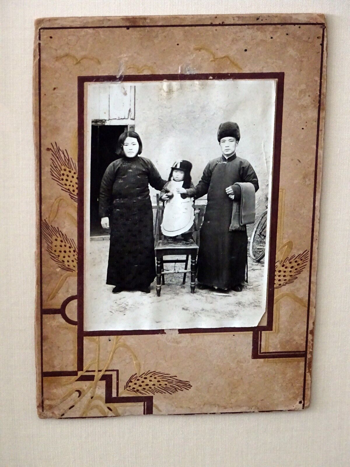 1900 Chinese Framed B&W Photo "Family in Winter Clothing" by unmarked (Mil)