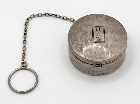 Art Deco Sterling Silver Compact or Powder Box w Mirror & HHW Monogram (WeP)