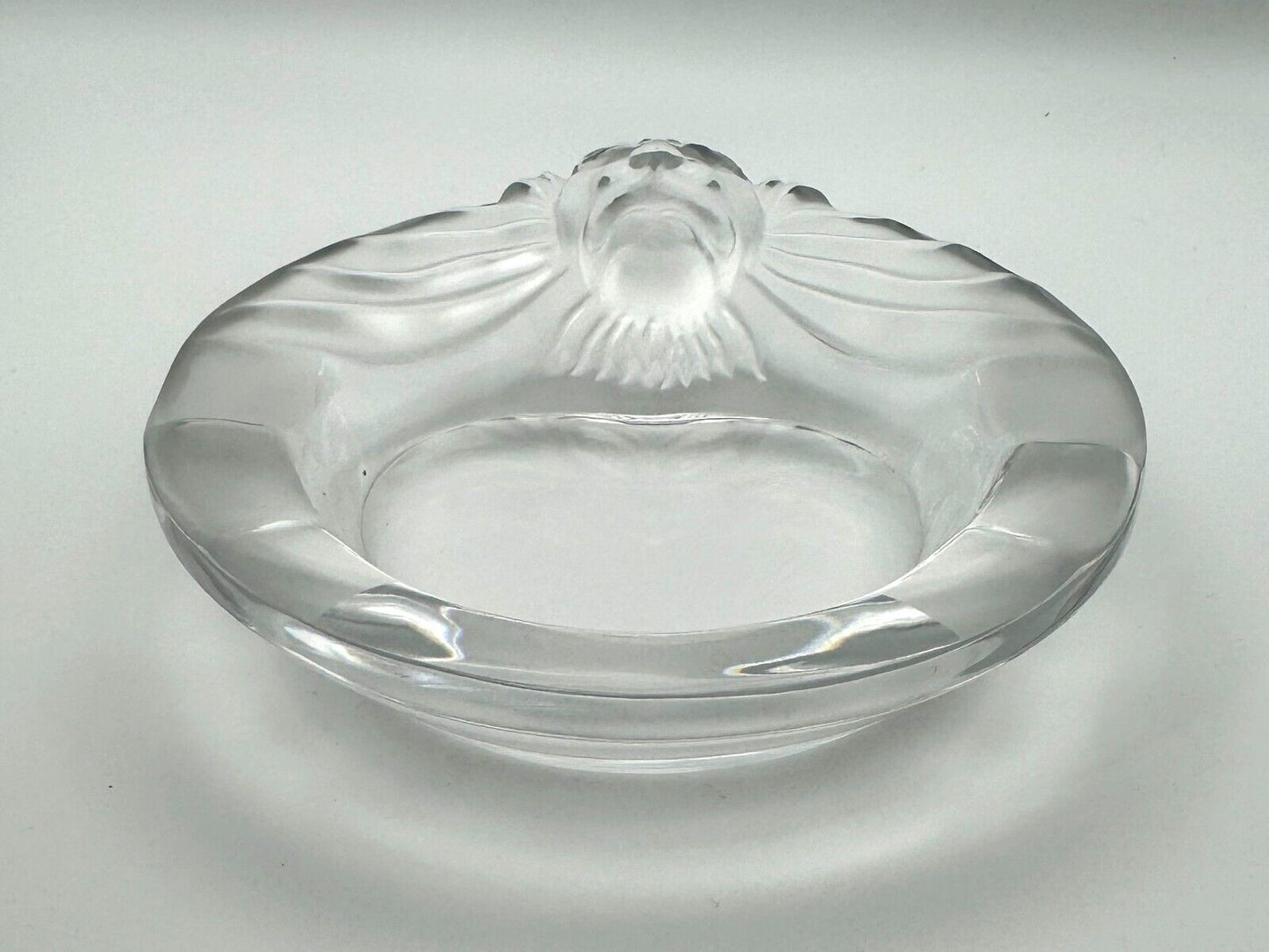 Vintage- French Lalique Crystal Lion Ashtray or Valet / Jewelry Dish