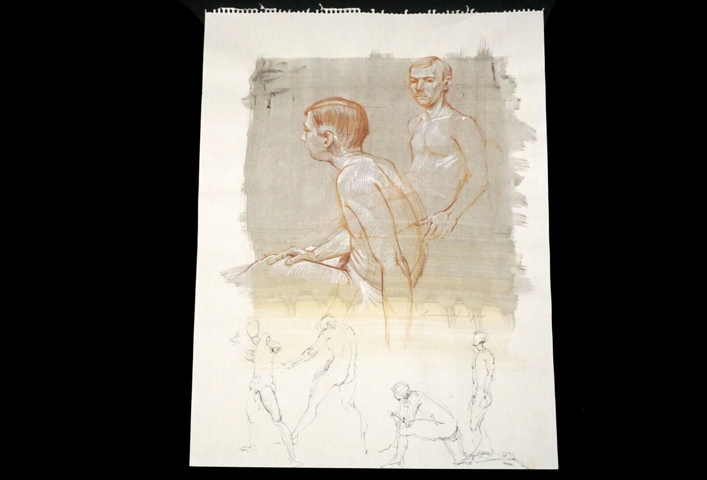 Hawaii Mixed Media WC Wash Drawing Painting Male Nudes by Snowden Hodges (Sho)