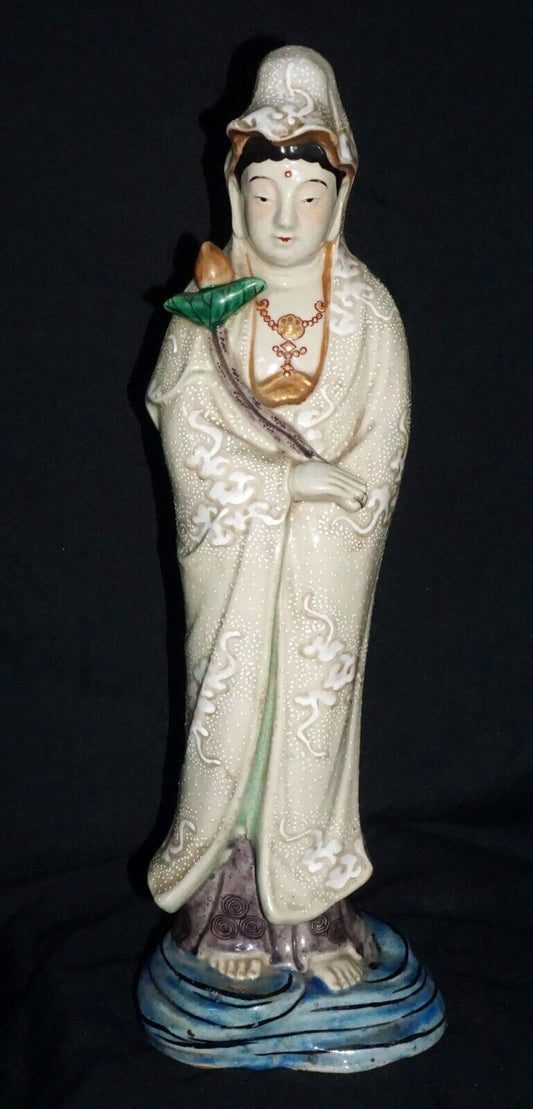 Antique Japanese Kutani Guan Yin Edo Statue- Meiji 19th Century (MiM)