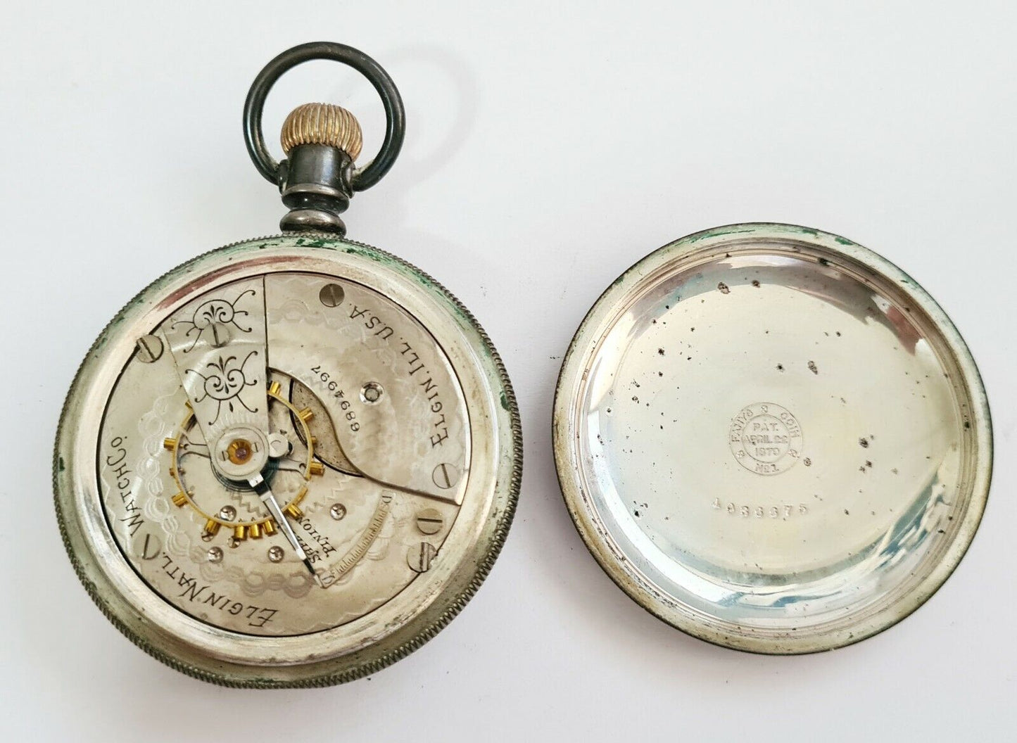 1897 US Silver Plated Open Face Gents Half Hunter Pocket Watch by Elgin (AHB)