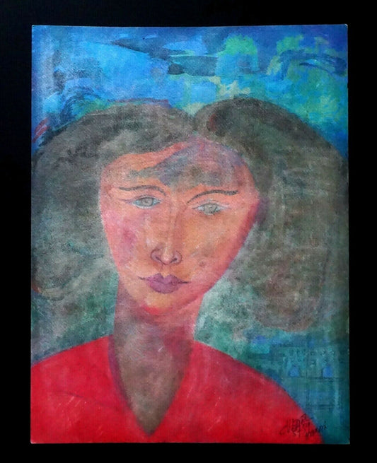 '80s France Hawaii Outsider Art WC Painting Young Girl by Claude Vedel (EtJ)#34