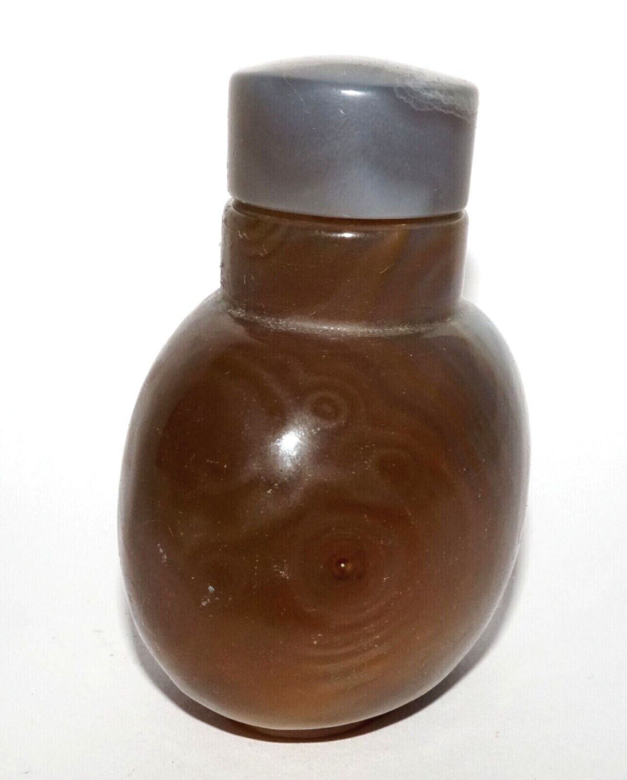 Vintage Chinese Banded Agate Snuff Bottle & Matching Big Stopper (LeS) G16