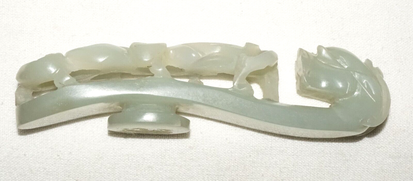 Antique Chinese Grey Green Nephrite Jade Dragon Belt Hook (UVi)#2