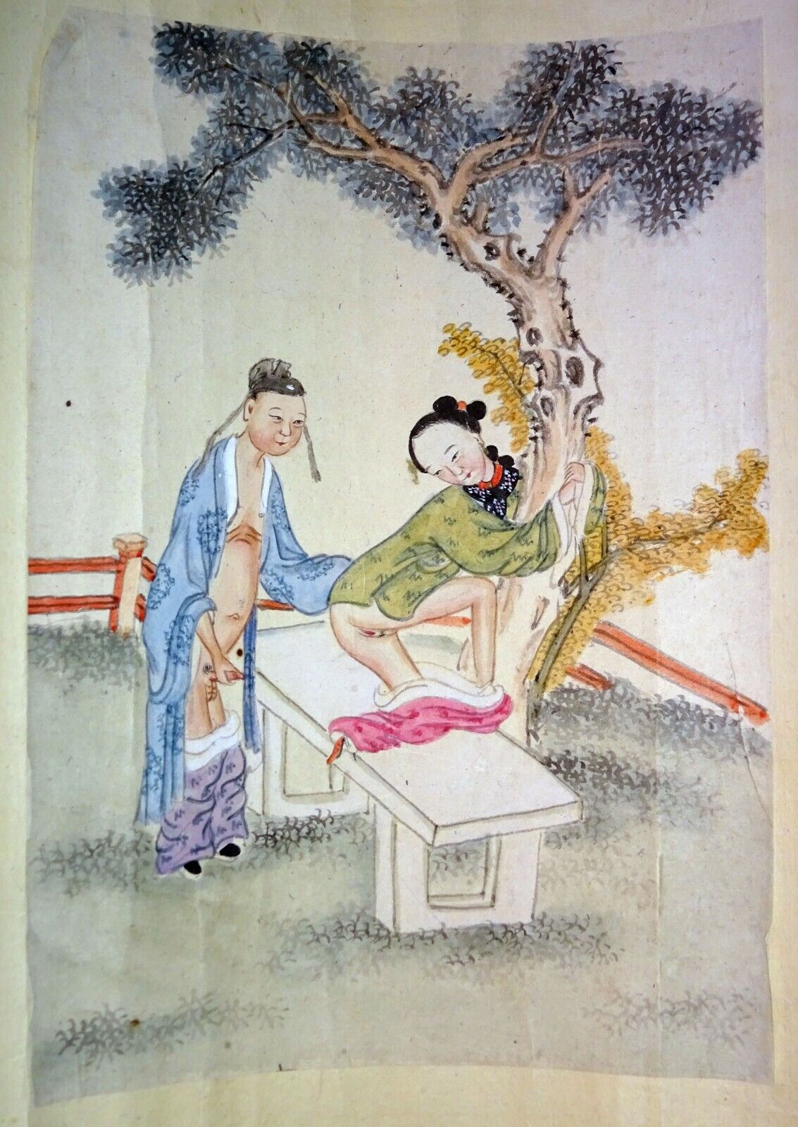 19C Chinese Erotic Pillow Color Paintings for Newly Married Couple (SoM)#2