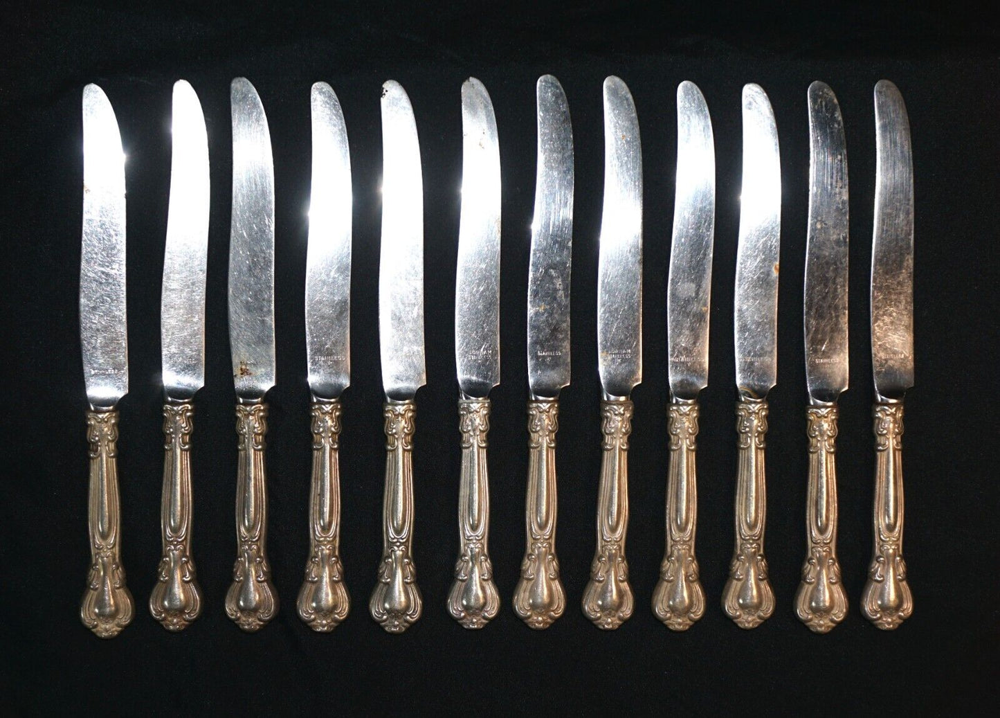 12Pc American Sterling Silver Luncheon Knives 8 3/4"-Gorham Chantilly 1895 (ChB)