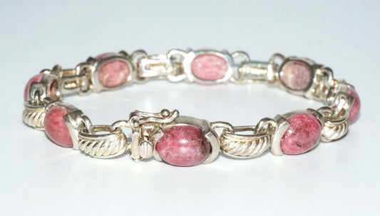 Vintage Hong Kong Sterling Silver Bracelet w 8x Oval Rhodonite Accents (SaR)#204