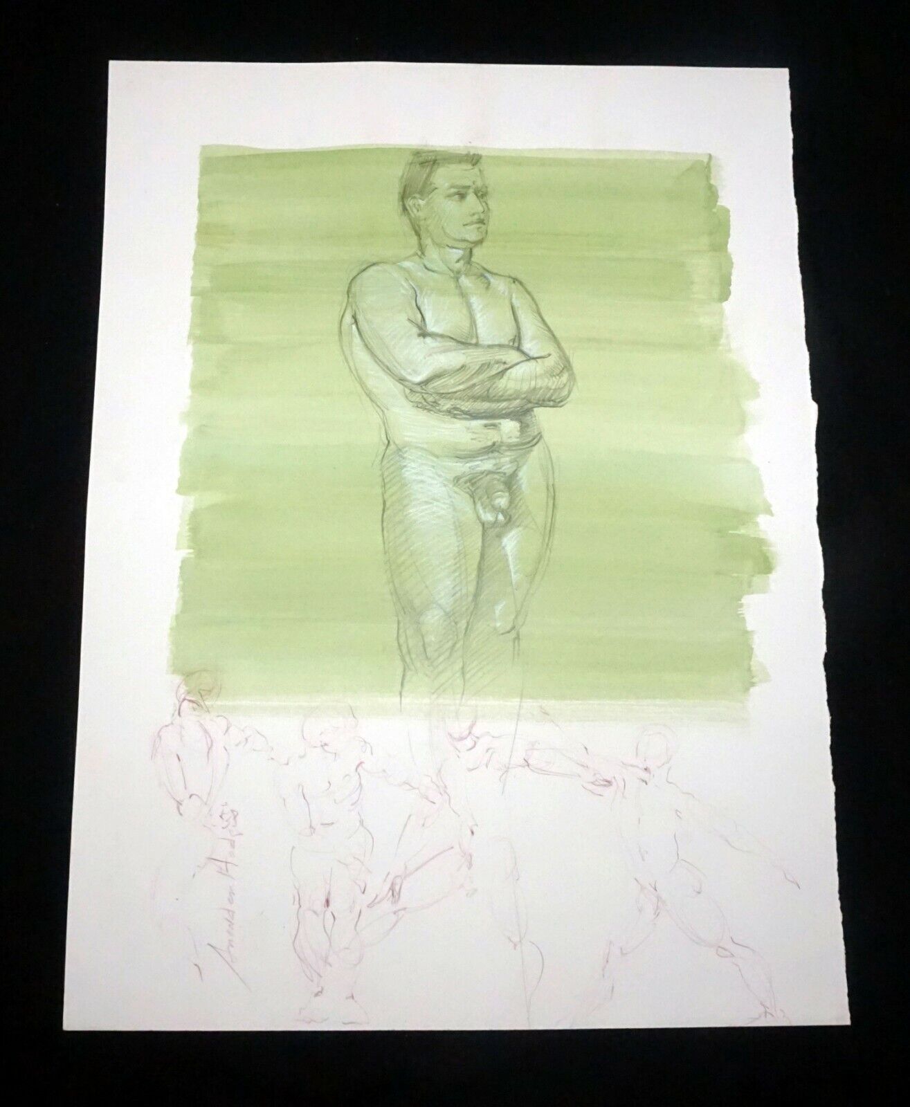 Hawaii Conte WC Wash Drawing Painting Standing Male Nude Snowden Hodges (Sho)#15