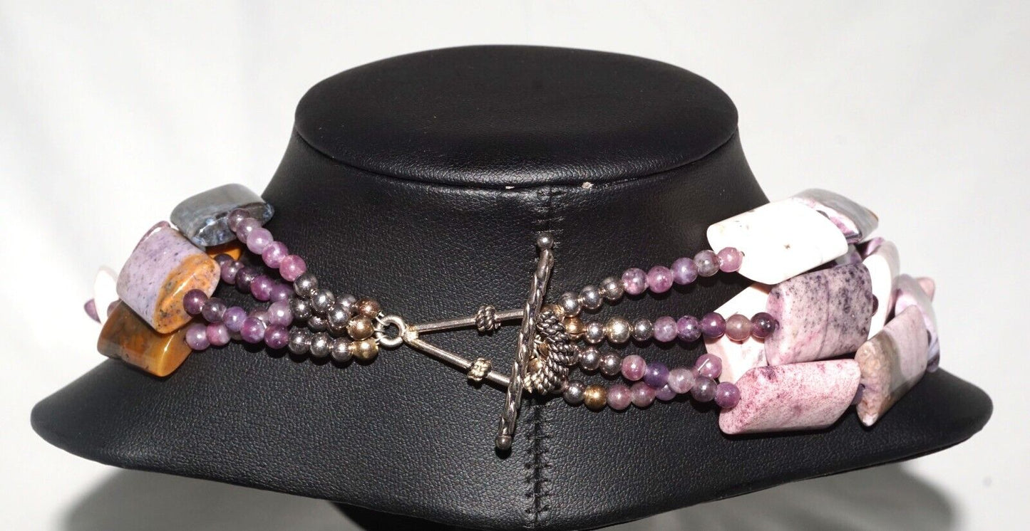 Quadruple Strand Chunky Purple Jasper Necklace w Hoop & Bar Clasp (MaM)14