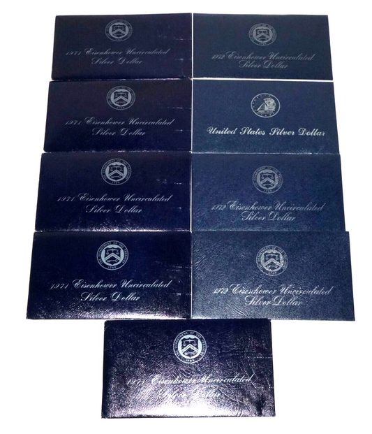 9Pc 1971 (5) & 1972 (3) Eisenhower Uncirc. Silver Dollar 1921 (1) Morgan $ (KiL)