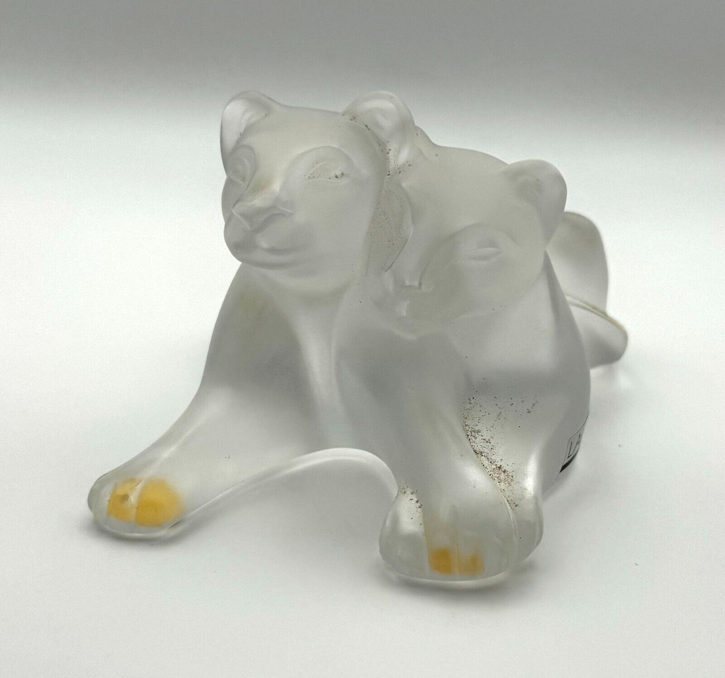 Vintage French Lalique Crystal Tambwee Lion Cubs Figurine Signed (TuC)