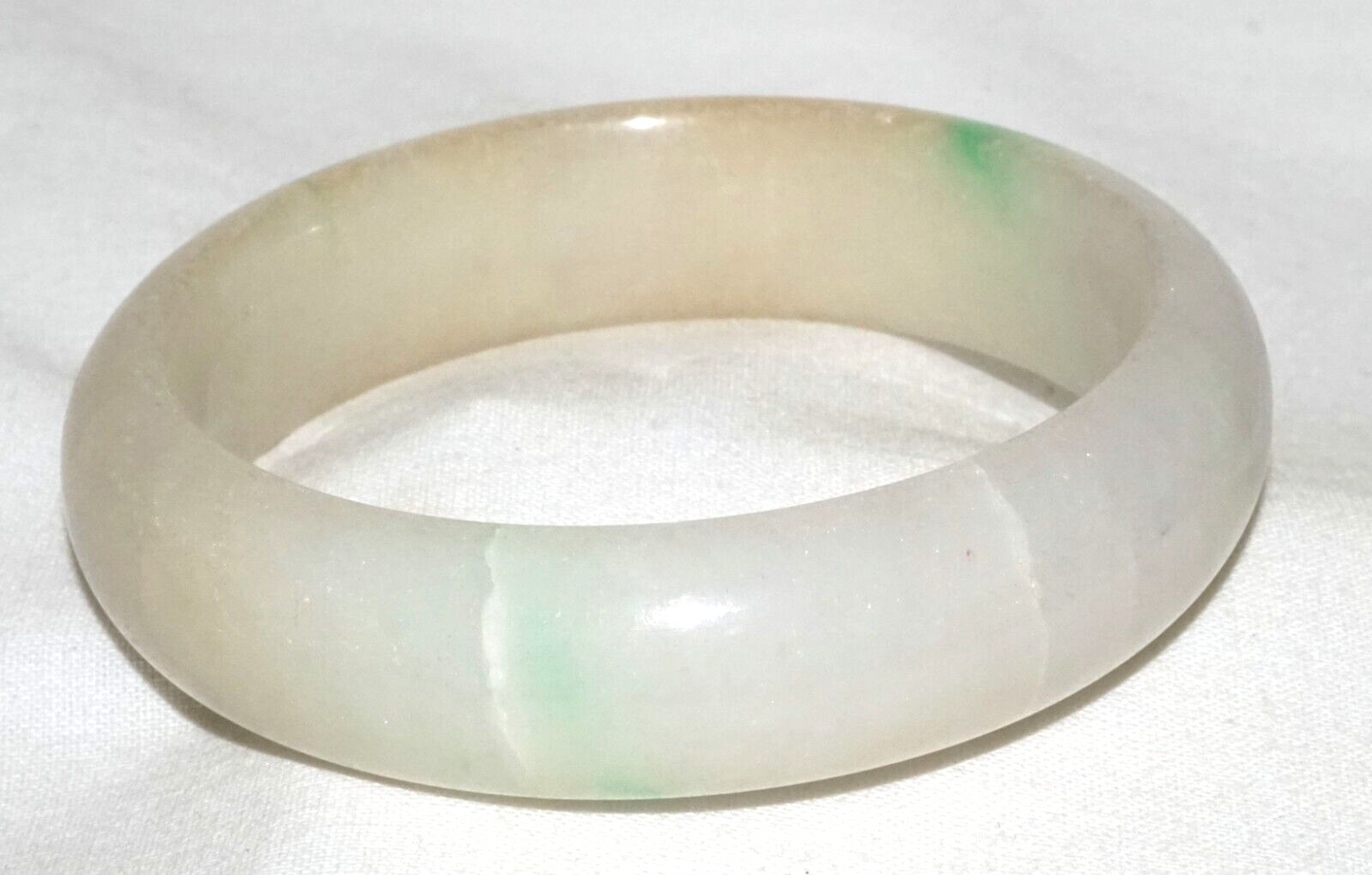 Vintage Chinese Yellowish Off White & Green Jadeite Jade Bangle Bracelet (InS#L3