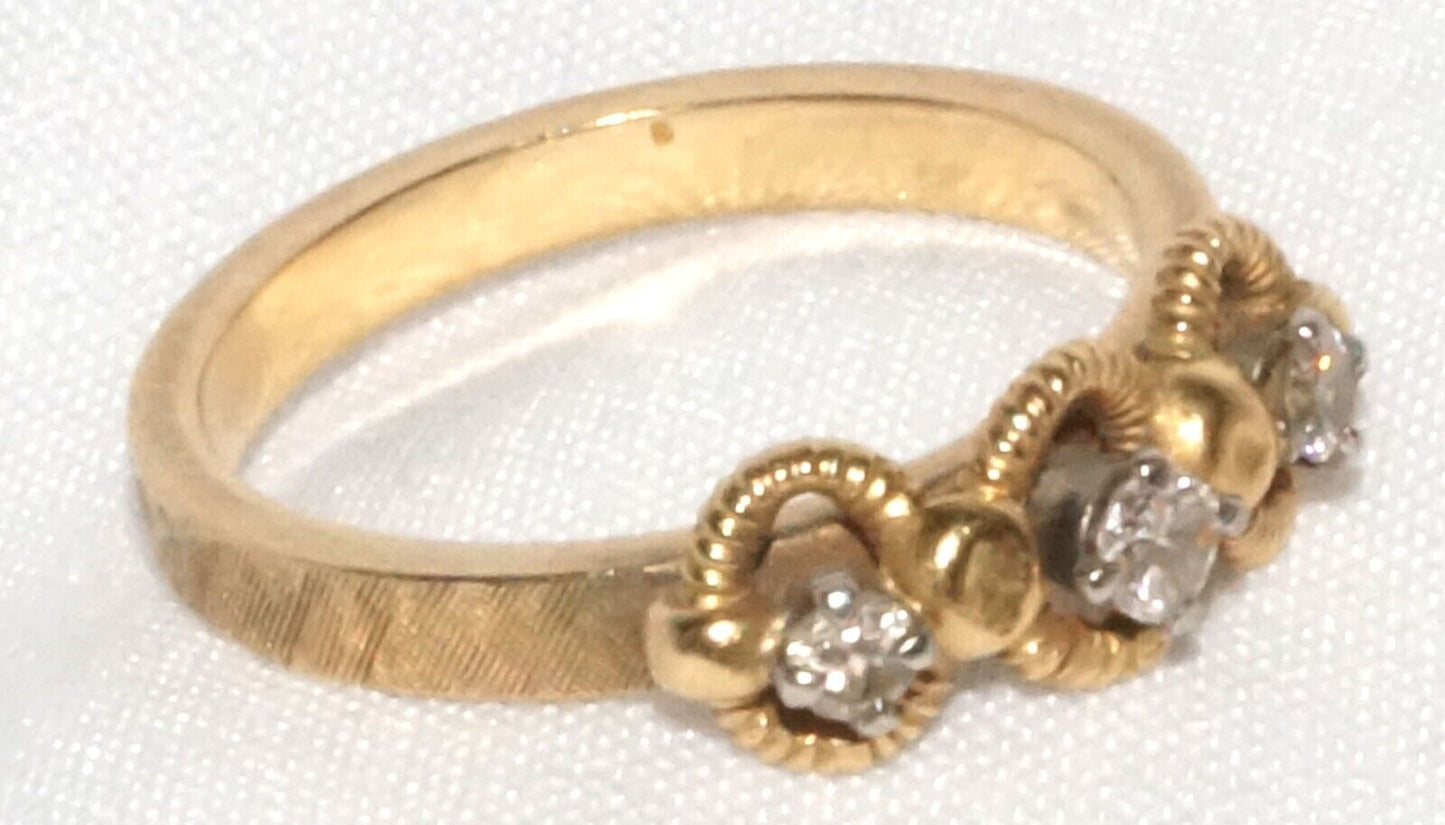 Vintage 14k Yellow Gold Custom Ring Accented w 3 Diamonds Sz 6.5 (QuC) 24