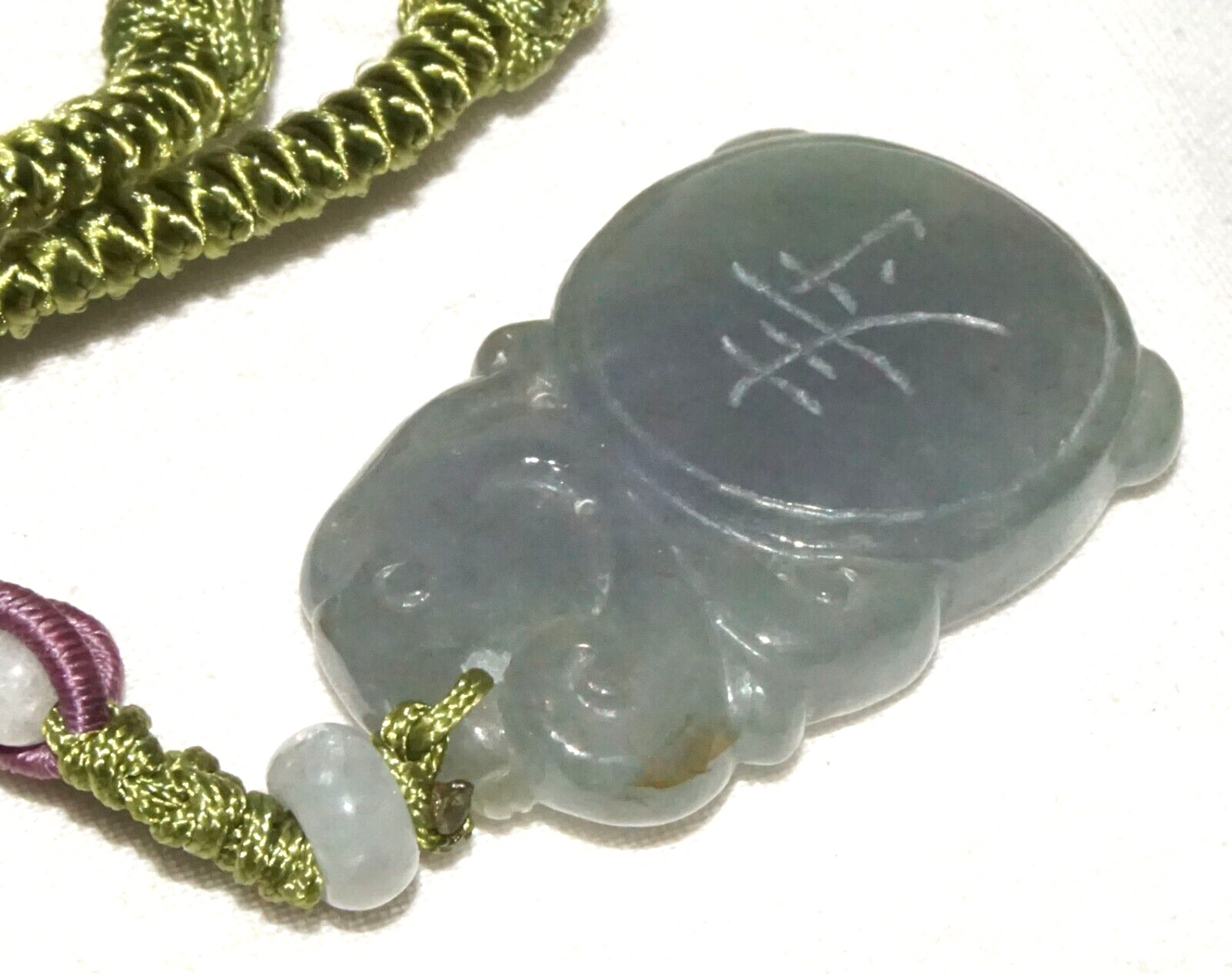 Vintage Chinese Semi Translucent Grey Blue Jade Pendant Dragon (InS)#L4