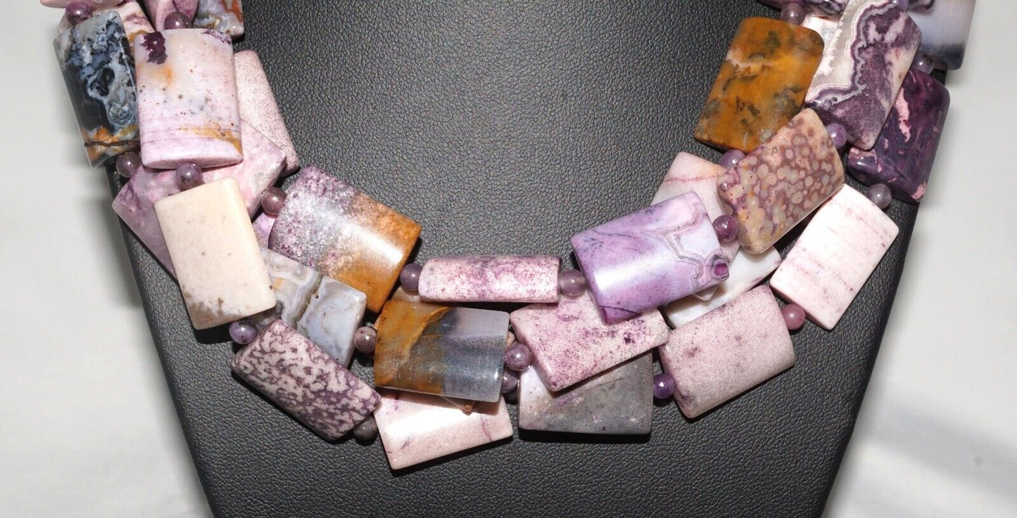 Quadruple Strand Chunky Purple Jasper Necklace w Hoop & Bar Clasp (MaM)14