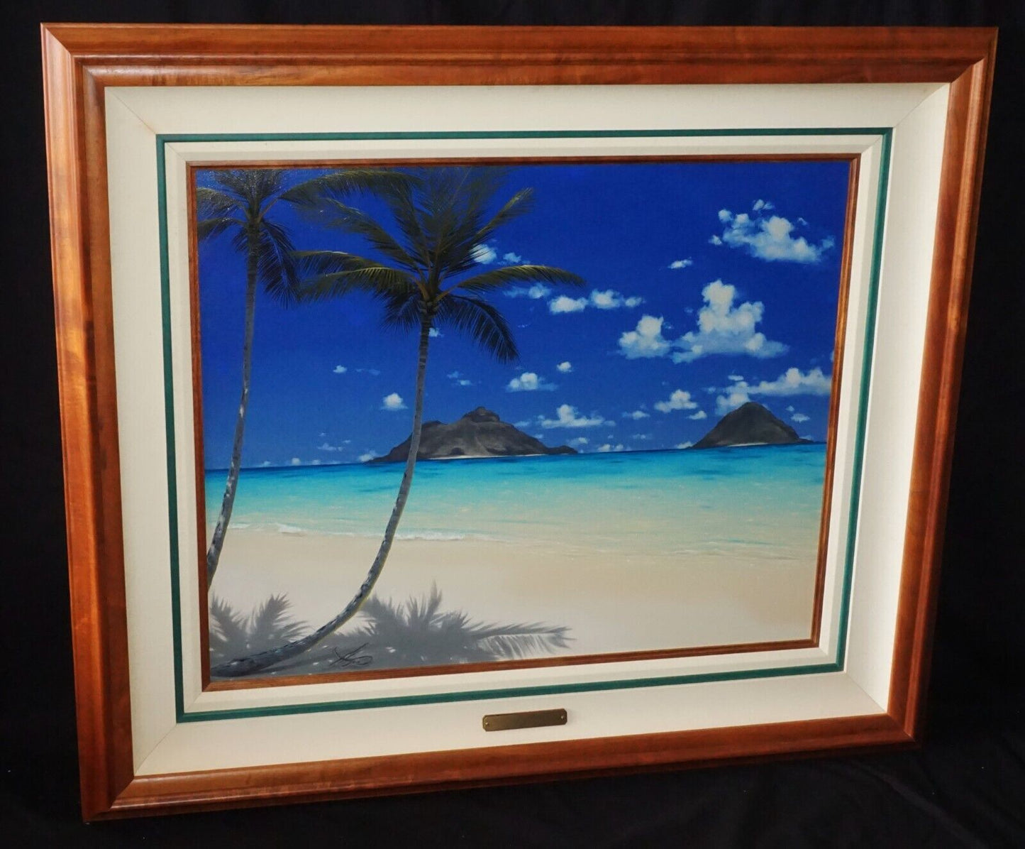 2000 Hawaii Koa Framed Oil Painting "Lanikai Kailua Beach" by Al Hogue (StR)