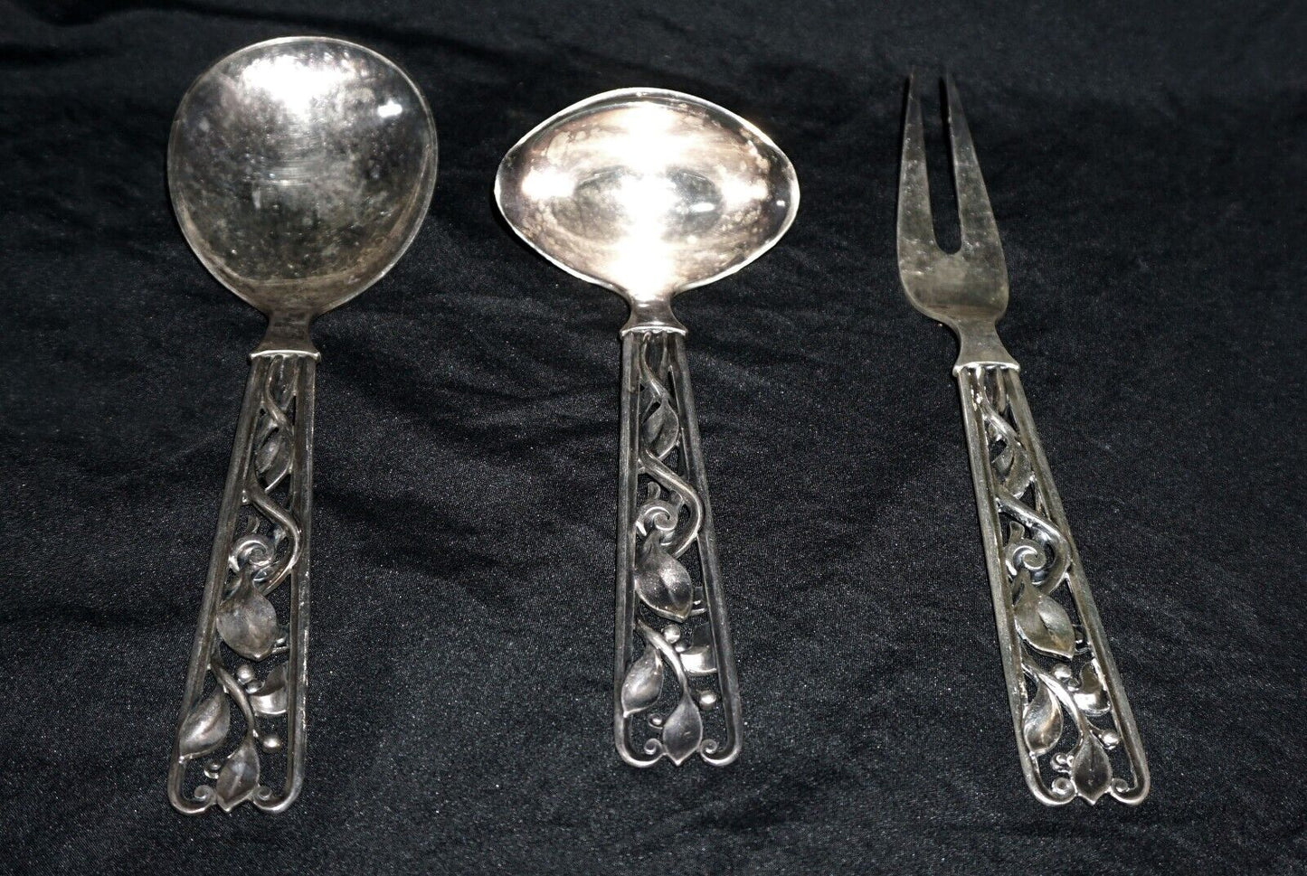 Vtg. W&S Sorensen Sterling Silver 3 Piece Serving Set Ladle, Fork & Spoon (AHB)