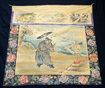 1920s Chinese Cotton Altar Cloth Folk Painting Zhongkui Motif (Eic) IC