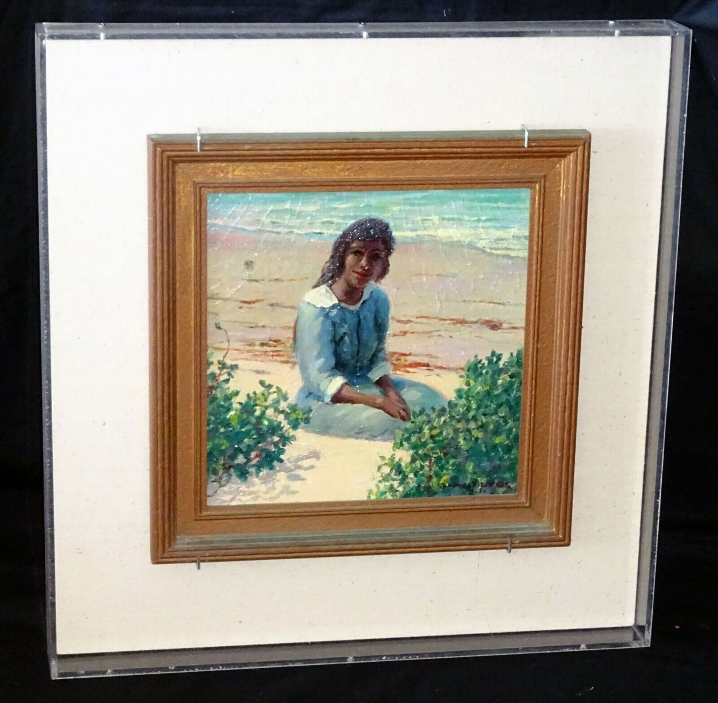 1920s Hawaii Oil Painting Young Girl on the Beach by D. Howard Hitchcock (BrB)