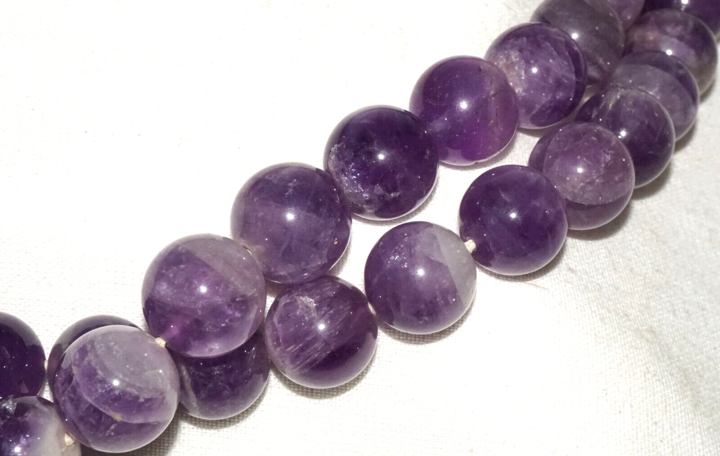 Vintage Chinese Purple Fluorite Carved Bead Necklace 32" w Silver Clasp (InS)#L2