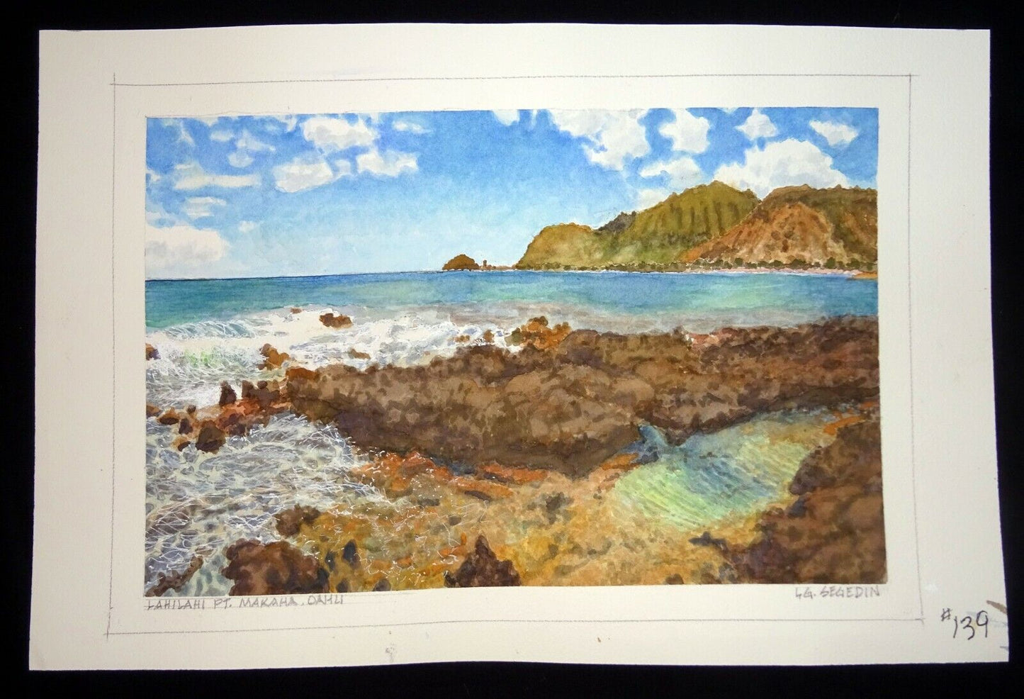 Hawaii Watercolor Painting "Lahilahi Point, Makaha Oahu" by L. Segedin #139