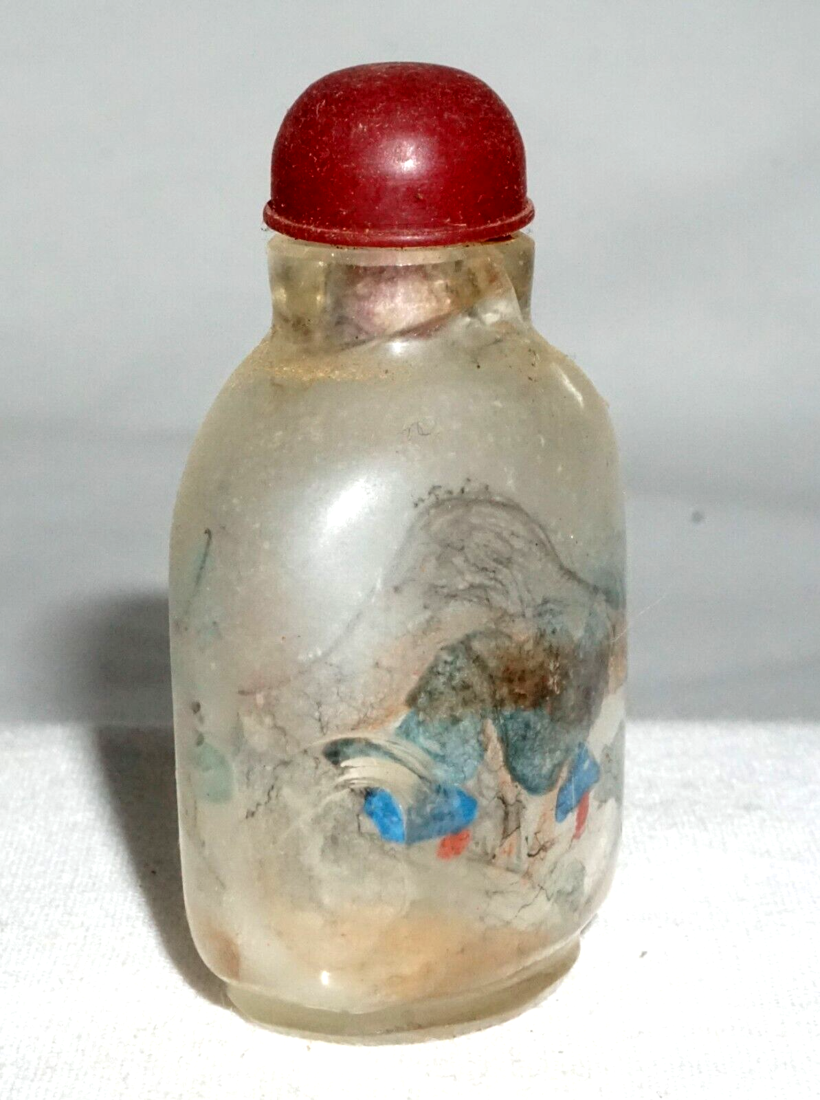 Vintage Chinese Reverse Painted Glass Snuff Bottle w. Figure Landscape (LLA) IC