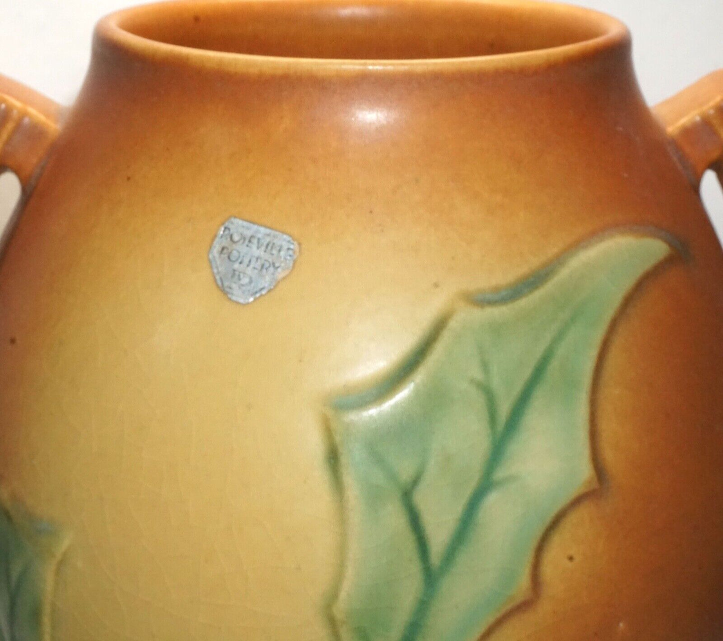 Vtg Roseville Thornapple Pottery Vase Pumpkin Orange Brown 2 Handle 820-9 (NeW)