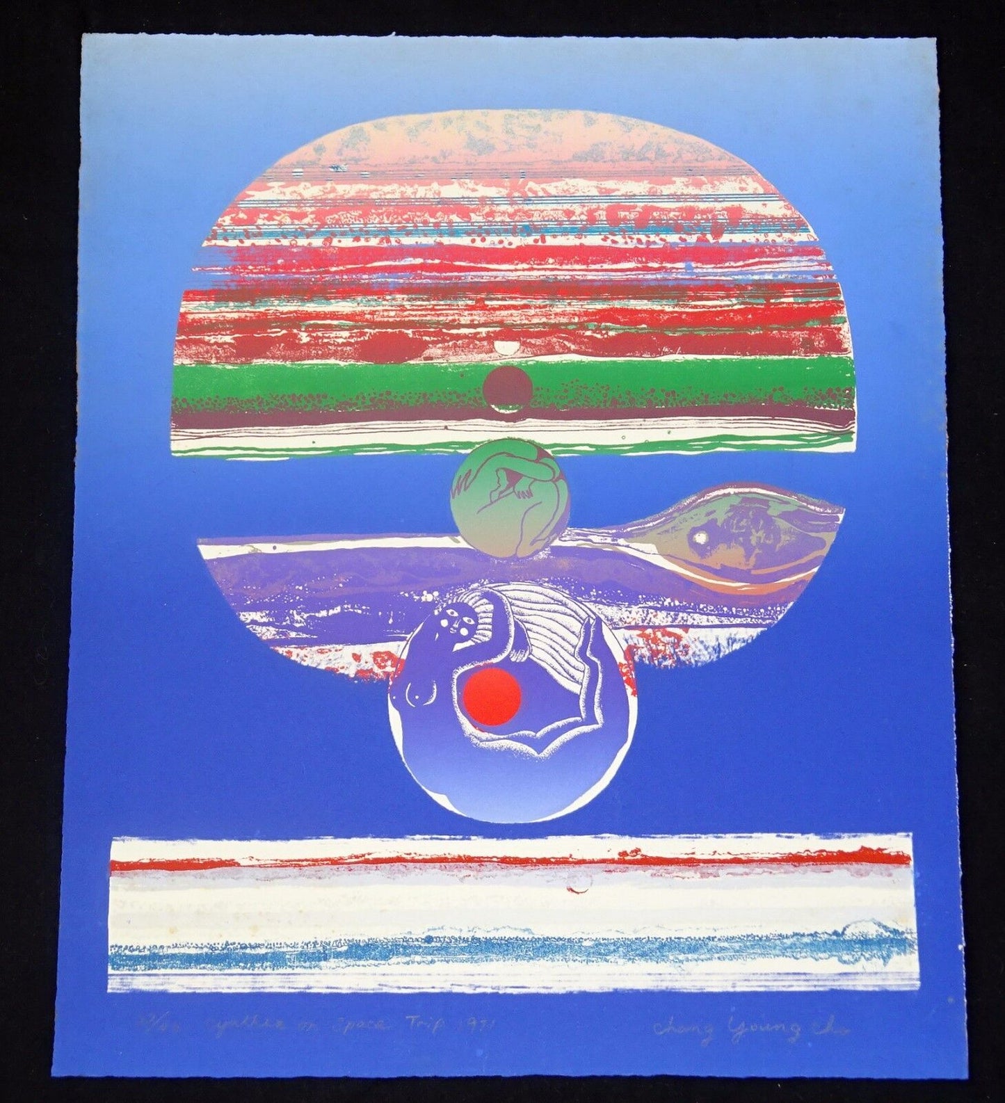 1971 Hawaii Color Print 22/40 "Woman Tripping in Space" by Chang Young Cho (Ahb)