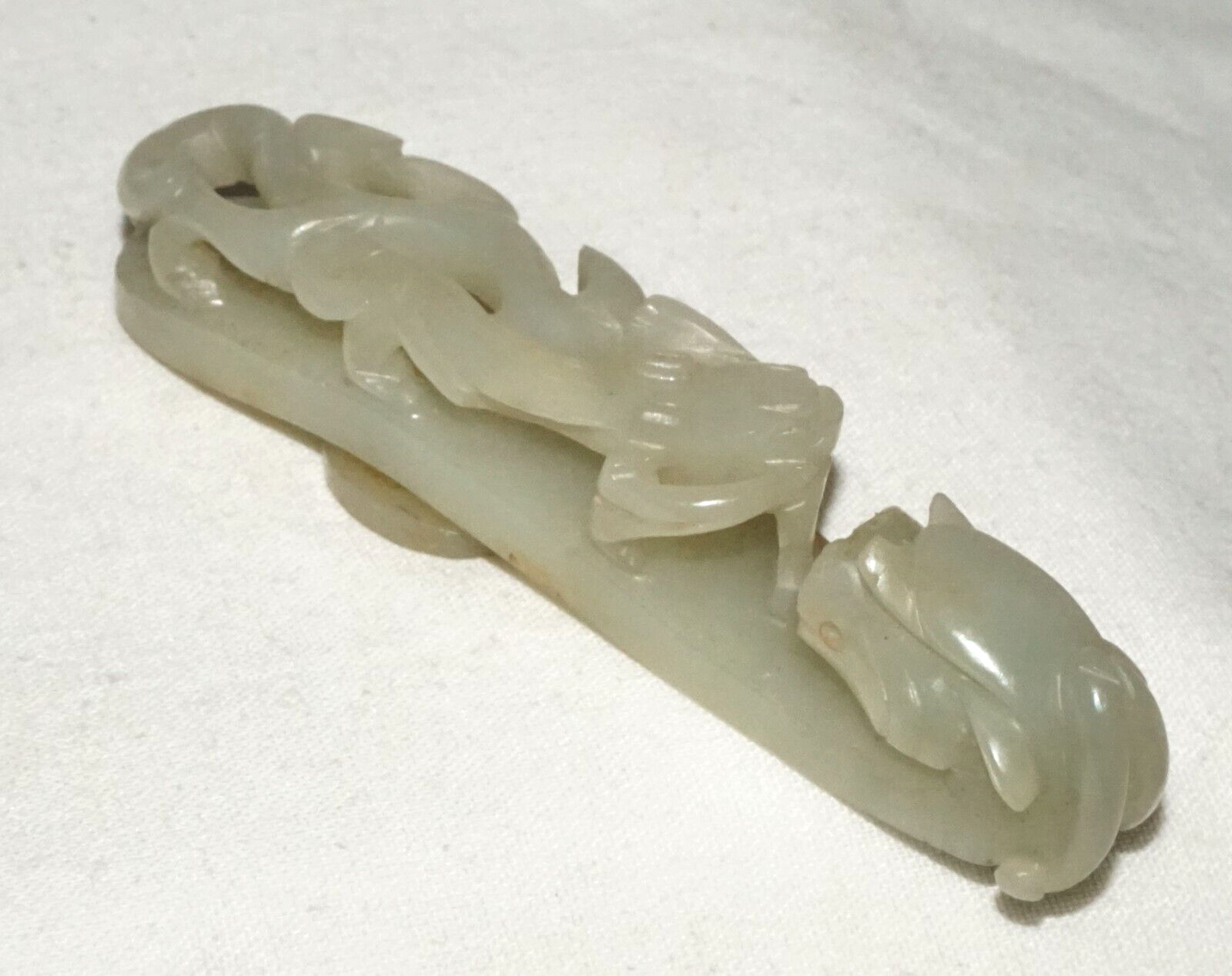 Antique Chinese Grey Green Nephrite Jade Dragon Belt Hook (UVi)#3