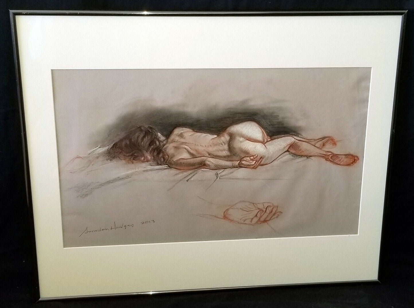 Hawaii Framed Mixed Media Painting Sleeping Nude by Snowden Hodges (Sho)