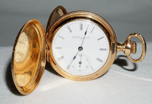 1900 US 14k Yellow Gold Full Hunter Ladies Pocket Watch w. Diamond Elgin (GeB)#3