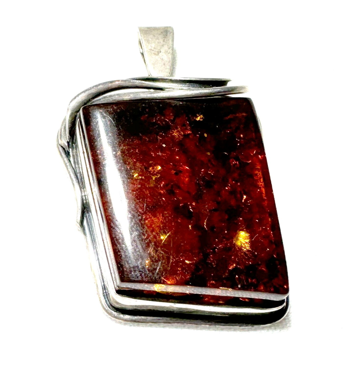 Vintage Modernist Sterling Silver Pendant with Baltic Amber Accent (LoC)22