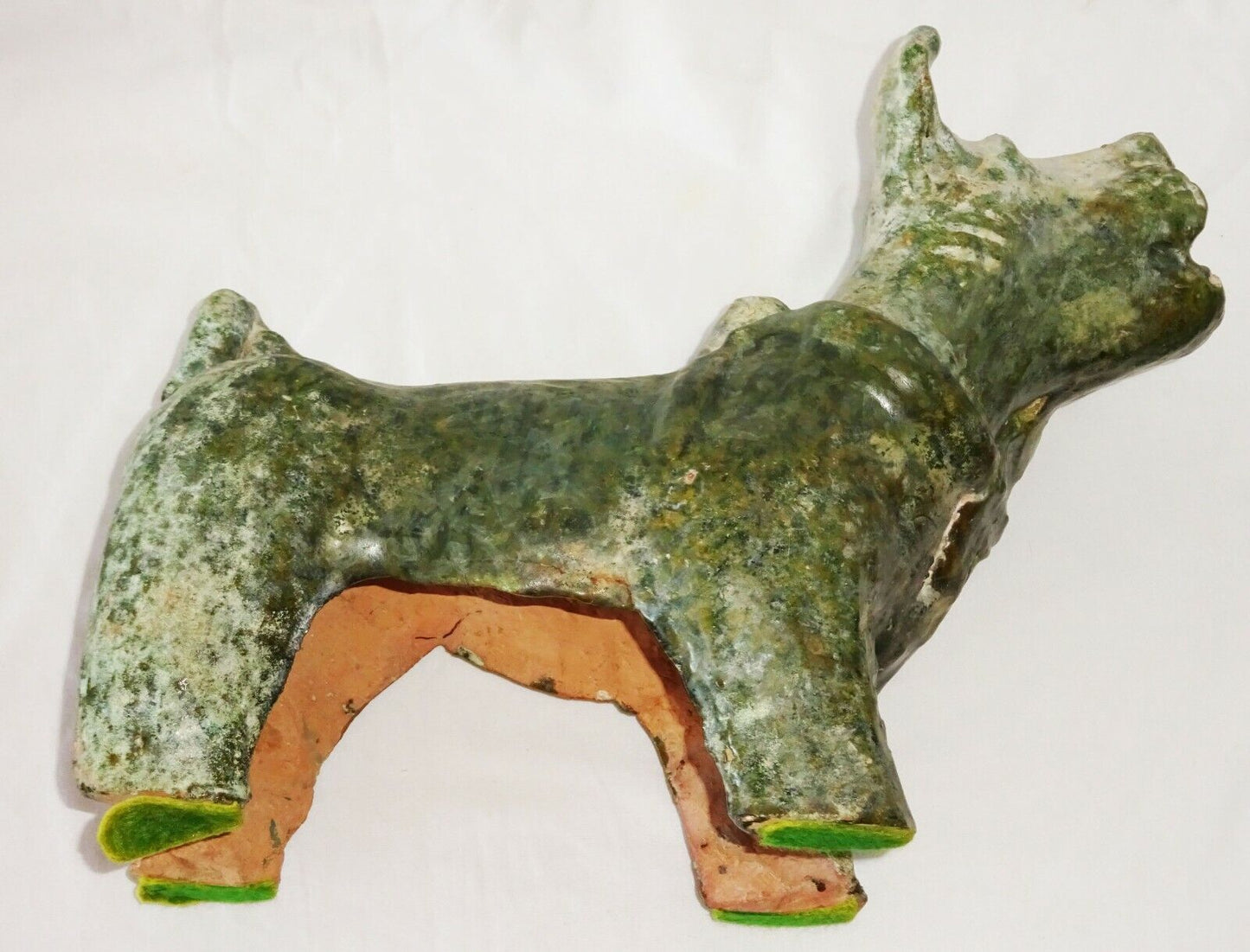 2000 Year Old Chinese Han Green Glaze Mortuary Figure Stout Dog Sculpture (DaM)