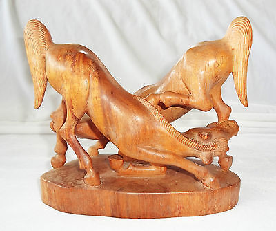 1950s BALINESE WOODEN CARVED HORSE SCULPTURE by WJ AJUN, PELIATAN GINYAR BALI