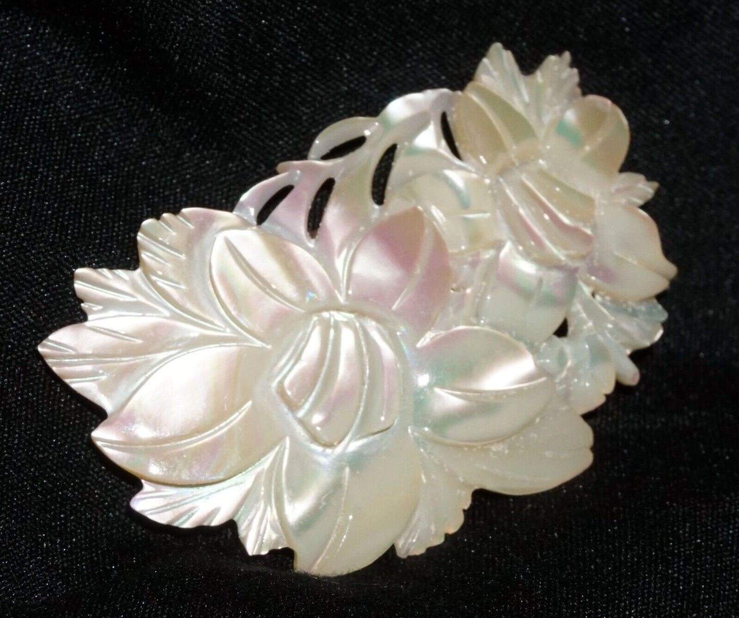 Vintage Mother of Pearl Carved Pierced Flower Brooch - beautiful (JoD)